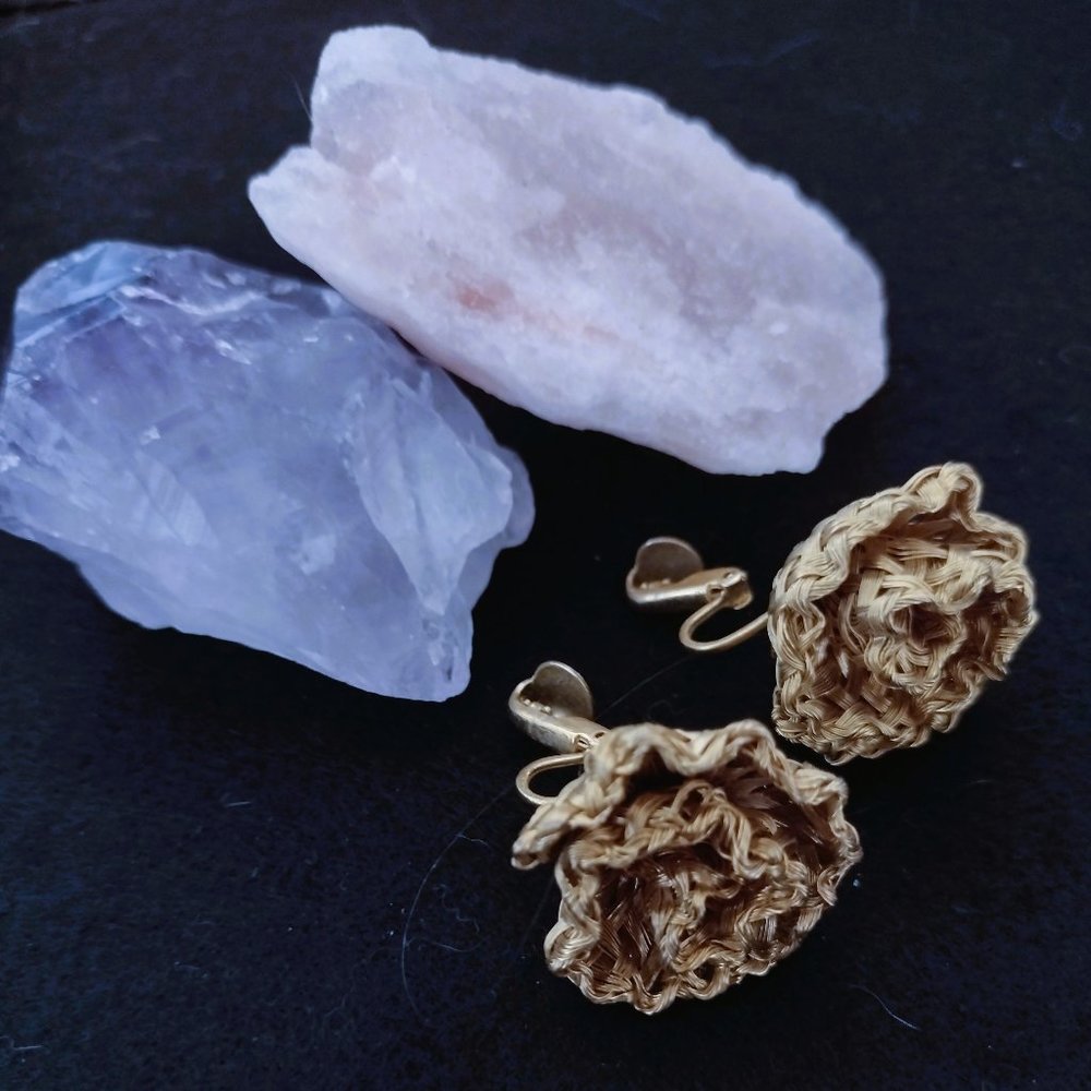 Golden Wire Knit Clip-on Earrings